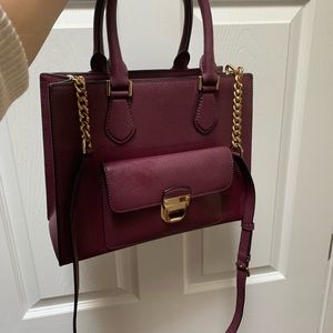 Michael Kors Burgundy and Gold Handbag with Chain